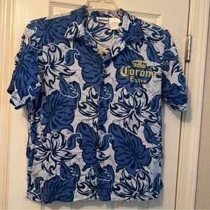 Corona Extra Blue Floral Men's Rayon Shirt Medium Modelo 2007 Hawaiian